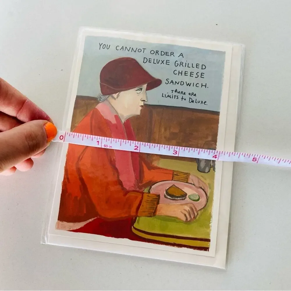 NEW ANTHROPOLOGIE Illustrated Cartoon Comedy Tan Red Pink Greeting Card s/2